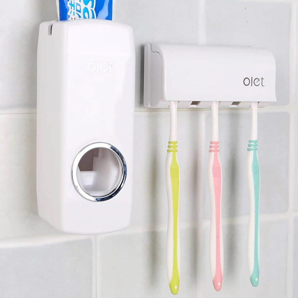 Wall Mounted Automatic Toothpaste Dispenser and Toothbrush Holder