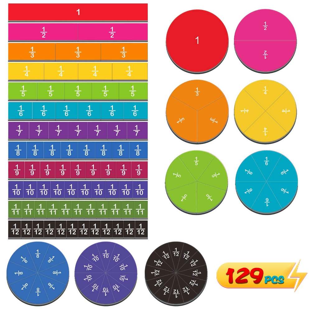 Educational Rainbow Colored Magnetic Fraction Tiles For Your Kid