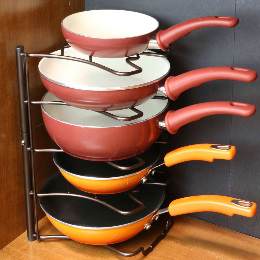 A Wonderful Space Saving Cooking Pan Organizer Shelf