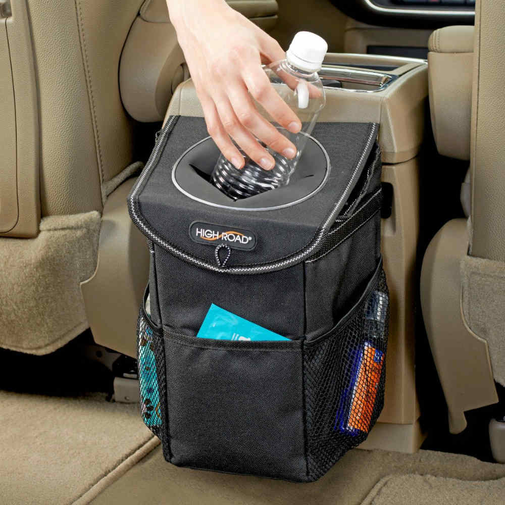 Car Trash Can With Lid And Storage Pockets