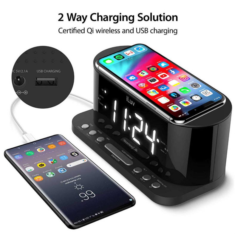 Jumbo LED Dual Alarm FM Clock with Qi Wireless Phone Charger Viral Gads