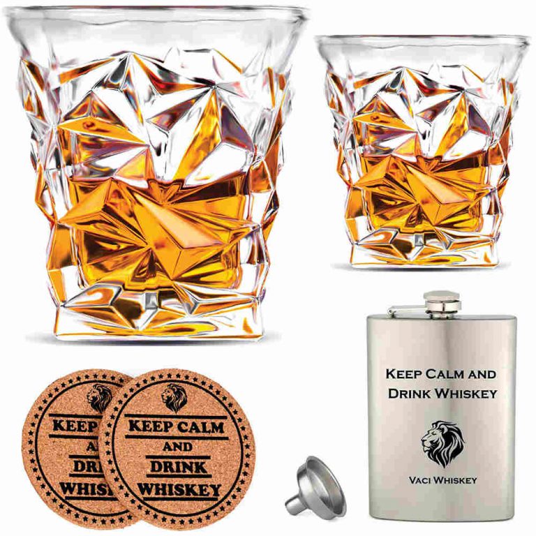 Crystal Design Unique whiskey Glassware with Stainless Steel Flask
