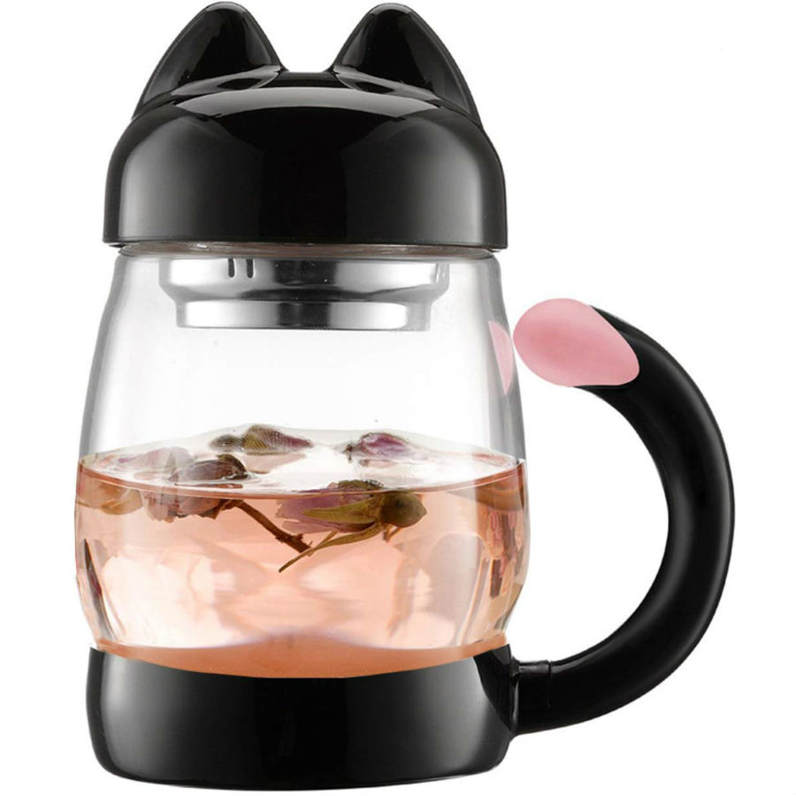 Cute Glass Tea Cup with A Cute Lid And Strainer