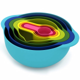 Set of Multicolored Mixing Bowls and Measuring Cups